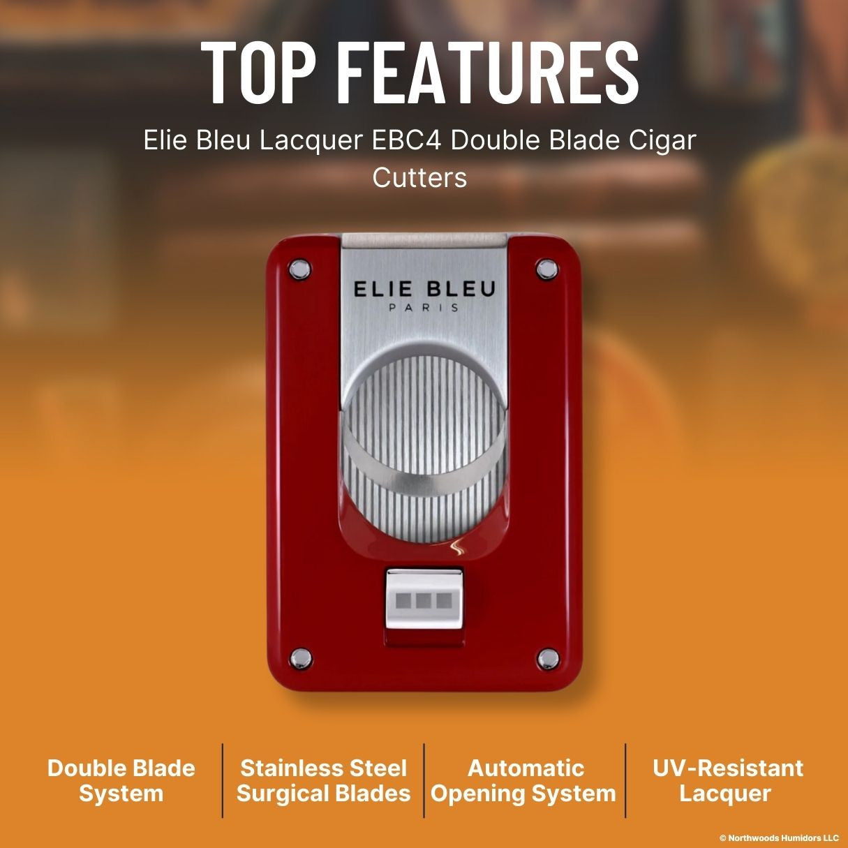 Elie Bleu Lacquer EBC4 Double Blade Cigar Cutters - Red - Top Features