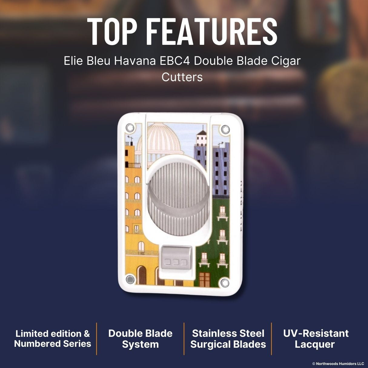 Elie Bleu Havana EBC4 Double Blade Cigar Cutters - White - Top Features