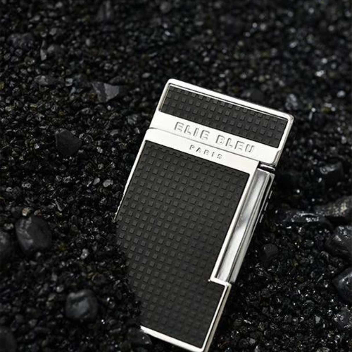 Elie Bleu Two-Tone J-14 Torch Flame Single Jet Cigar Lighter - Black Grid - Main Image -Lifestyle image -1