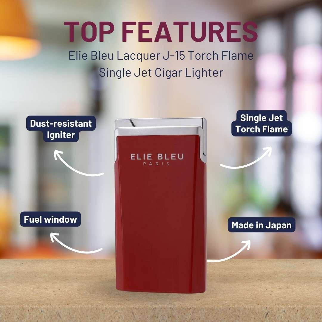 Elie Bleu Lacquer J-15 Torch Flame Single Jet Cigar Lighter - Red - Top Features
