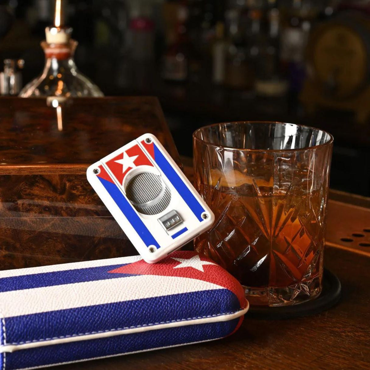 Elie Bleu Cubana Flag Leather 2-Finger Soft Cigar Case - Collection