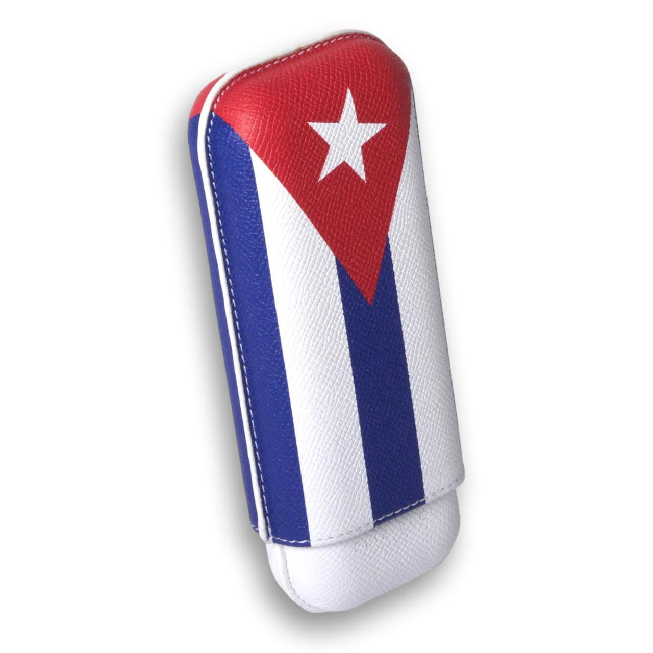 Elie Bleu Cubana Flag Leather 2-Finger Soft Cigar Case - Right Facing