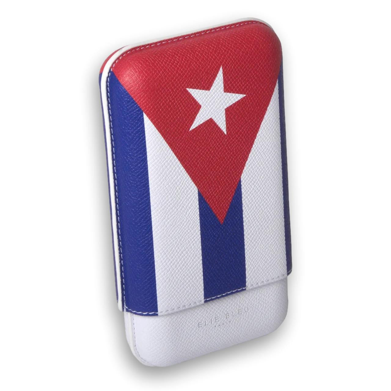 Elie Bleu Cubana Flag Leather 3-Finger Soft Cigar Case - Right Facing