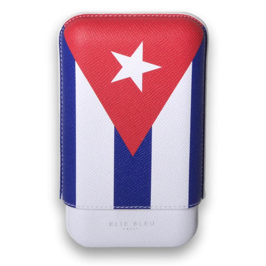 Elie Bleu Cubana Flag Leather 3-Finger Soft Cigar Case - Main Image - Front Side