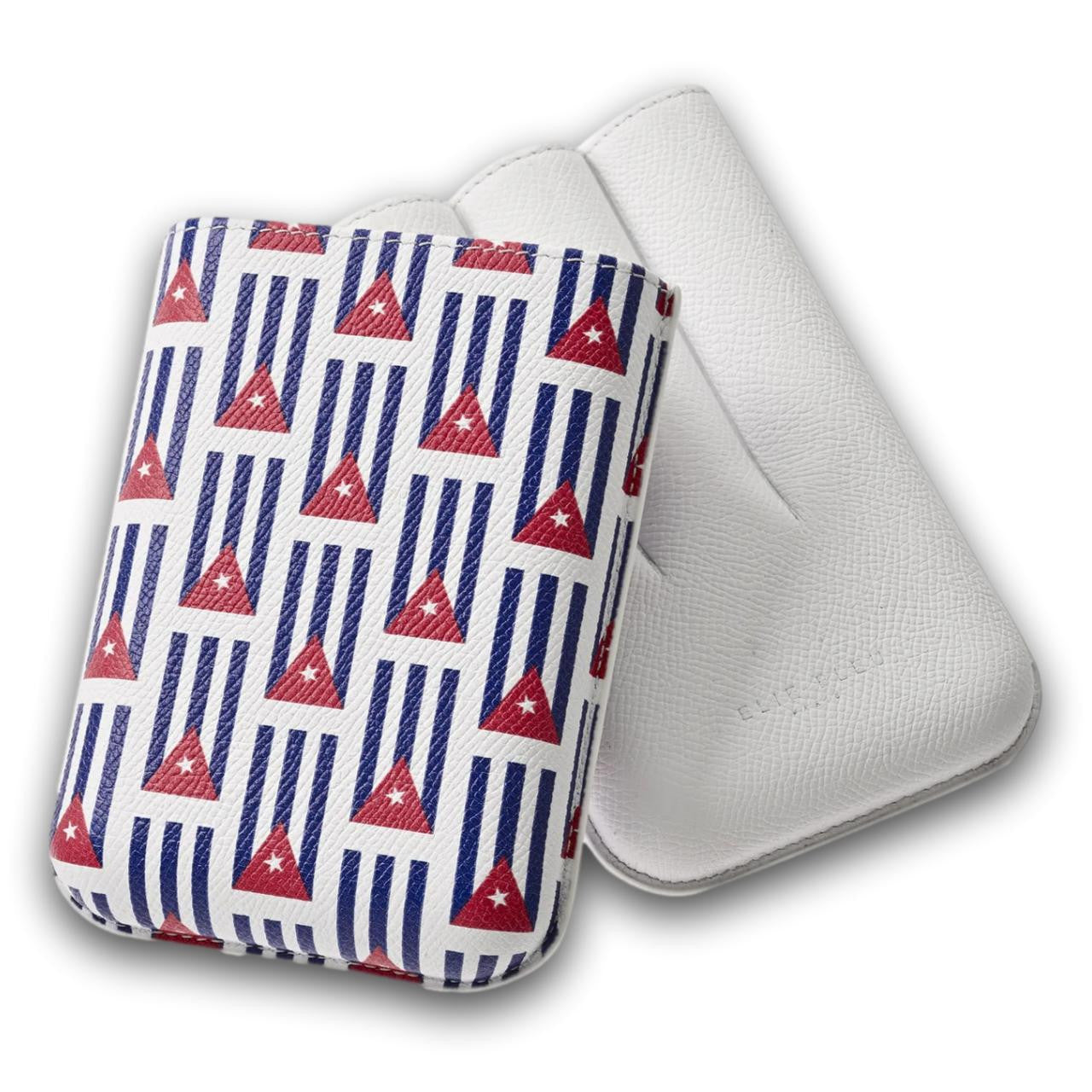 Elie Bleu Small Cubana Flags Leather 3-Finger Soft Cigar Case - Lid Open