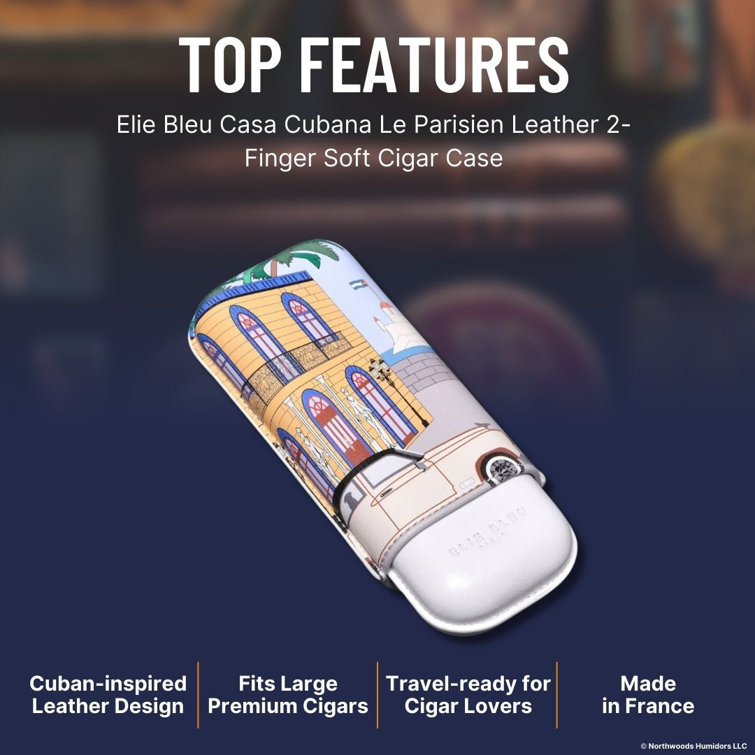 Elie Bleu Casa Cubana Le Parisien Leather 2-Finger Soft Cigar Case - Top Features