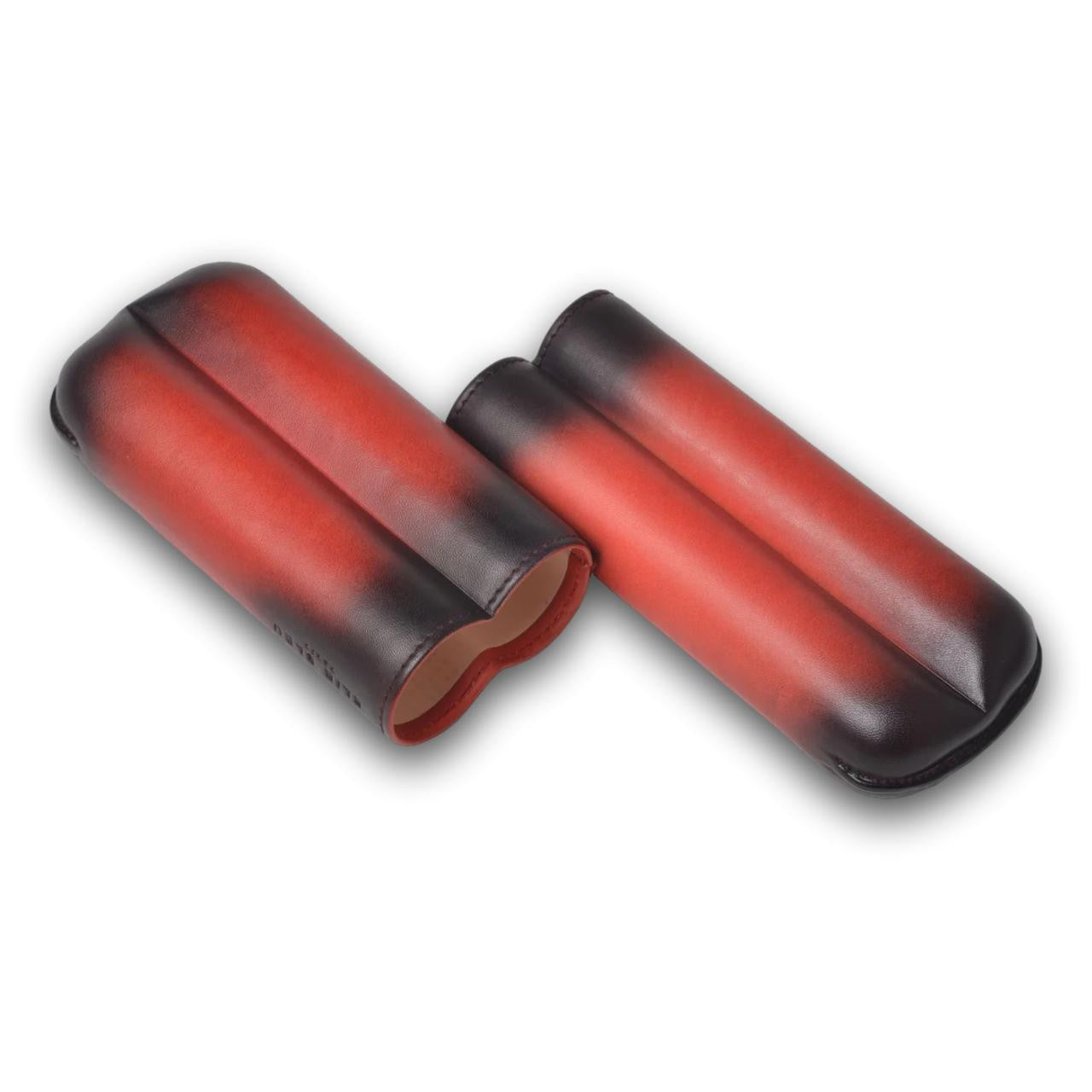 Elie Bleu Patina Leather 2-Finger Soft Cigar Cases - Red - Lid Open