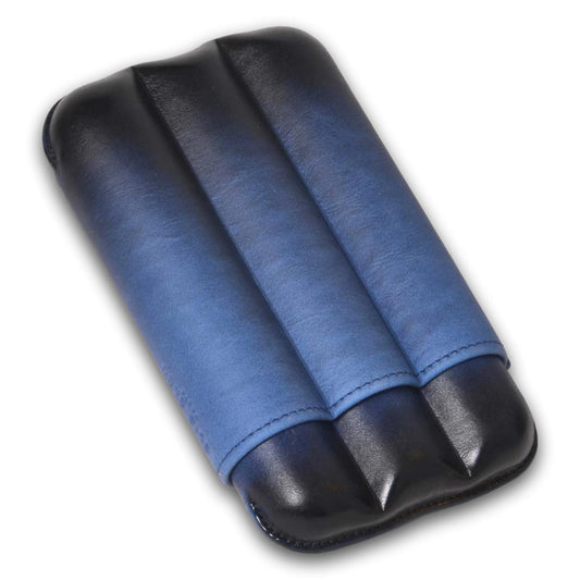 Elie Bleu Patina Leather 3-Finger Soft Cigar Cases - Blue - Main Image