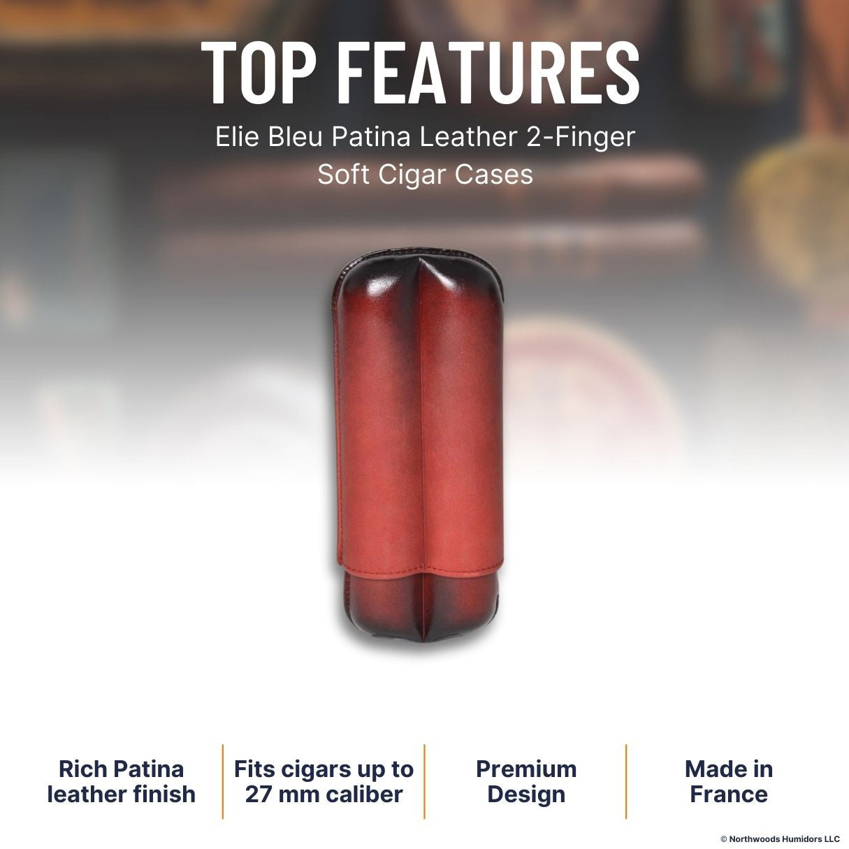 Elie Bleu Patina Leather 2-Finger Soft Cigar Cases - Red - Top Features