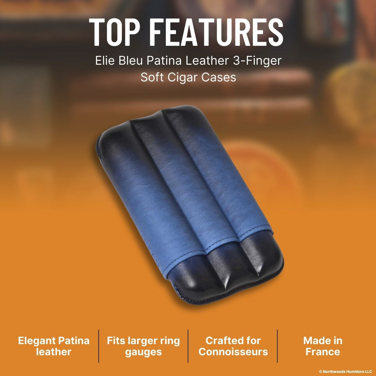 Elie Bleu Patina Leather 3-Finger Soft Cigar Cases
