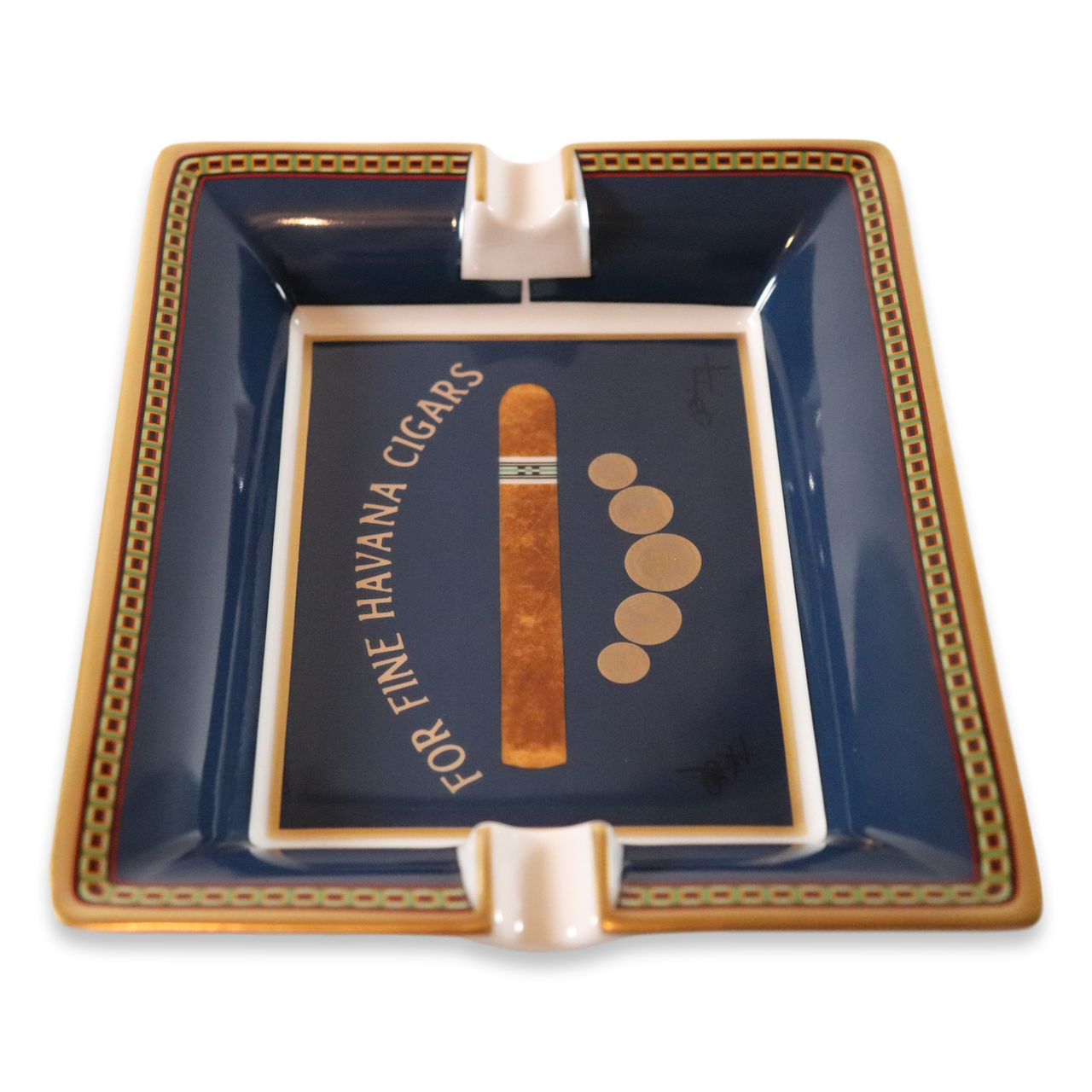 Elie Bleu Porcelain Ashtray - Medals Collection- Blue Exterior Top
