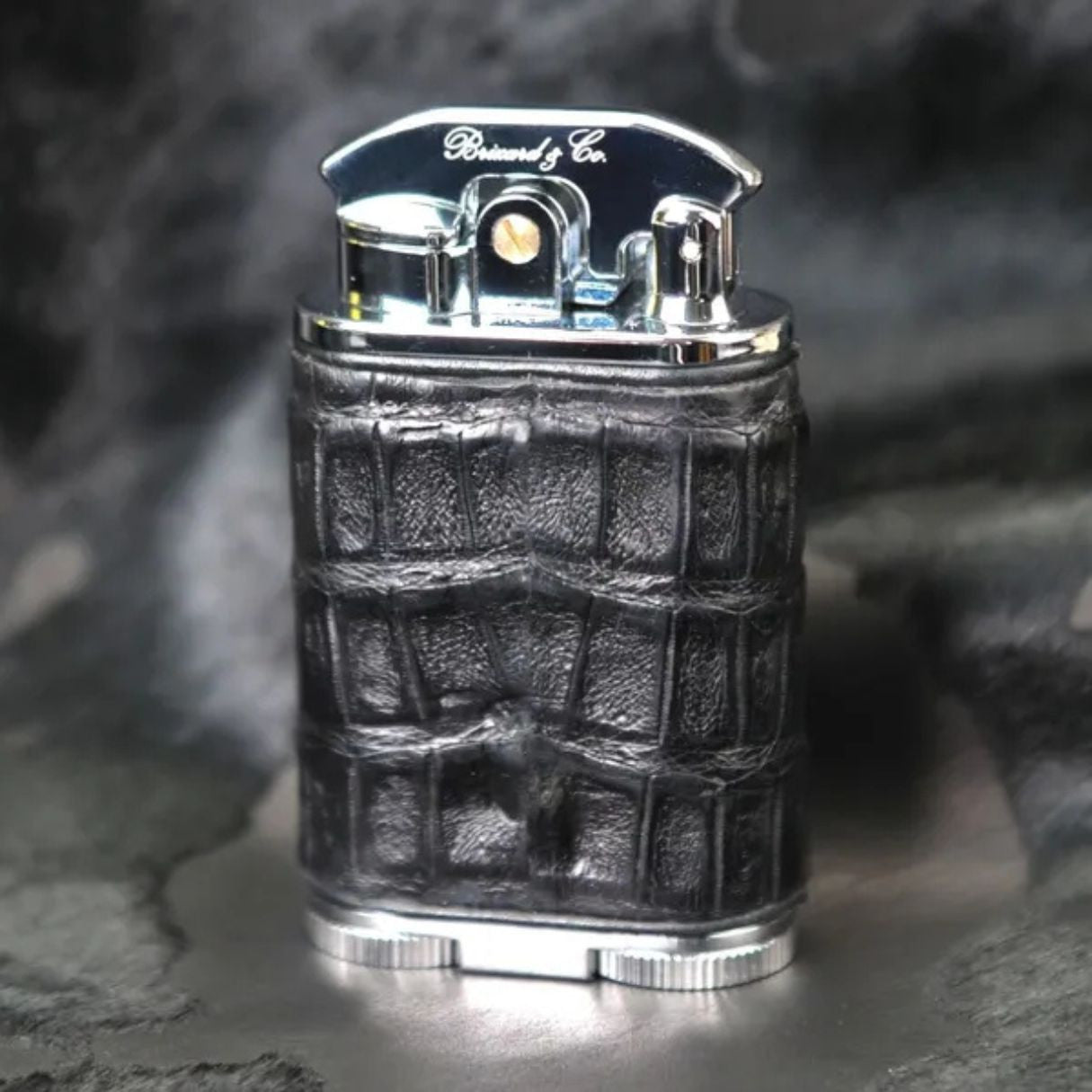 Brizard & Co Crocodile Black Gatsby Torch Flame Triple Jet Tabletop Cigar Lighter - Front Side