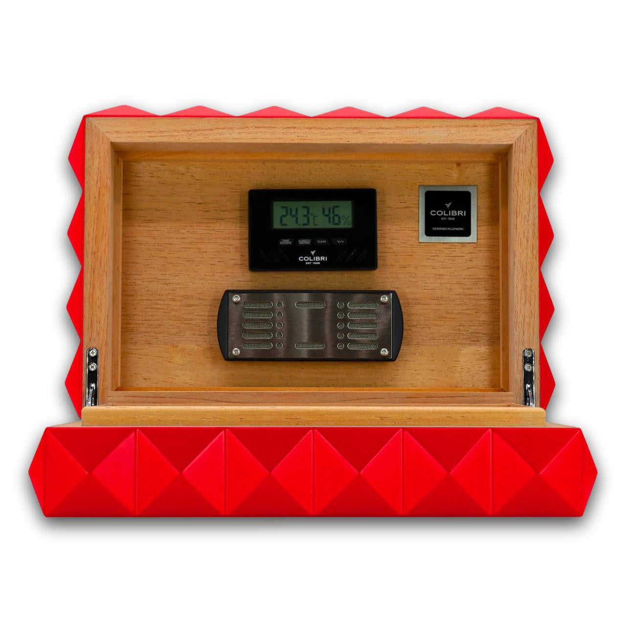 Colibri Quasar 45-Cigar Desktop Humidors - Red - Lid Flipped Open