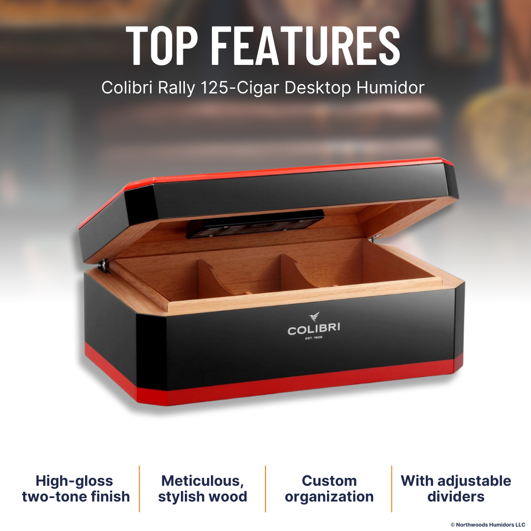 Colibri Rally 125-Cigar Desktop Humidors - Black + Red - Top Features