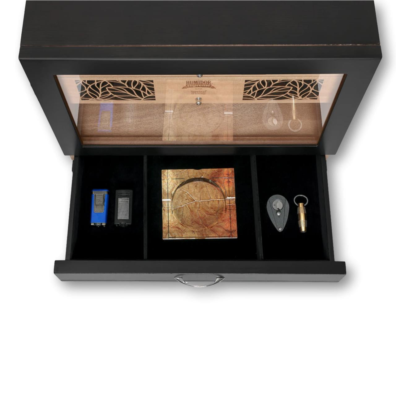 Humidor Supreme Balthazar II End Table 1,024-Cigar Humidors - Black Oak - Drawer Details