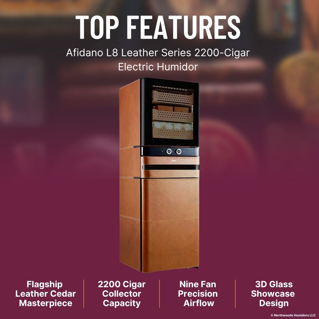 Afidano L8 Leather Series 2200-Cigar Electric Humidor - Top Features