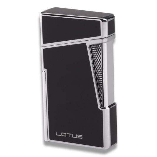 Lotus Apollo Torch Flame Double Jet Cigar Lighter - Black Lacquer & Polished Chrome - Main Image