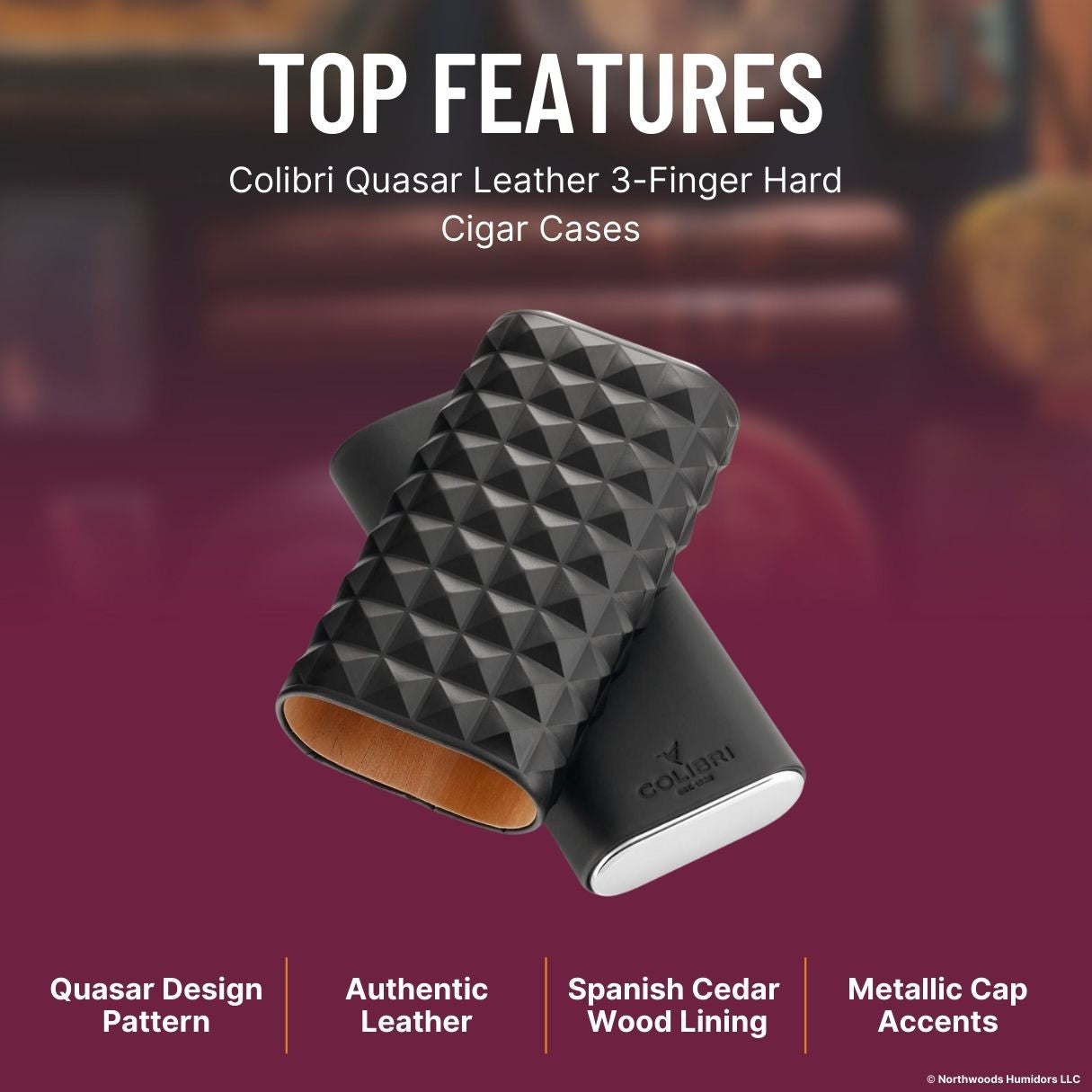 Colibri Quasar Leather 3-Finger Hard Cigar Cases - Top Features