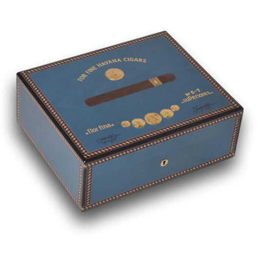Elie Bleu Medals 75-Cigar Desktop Humidor - Blue - Main Image -Front