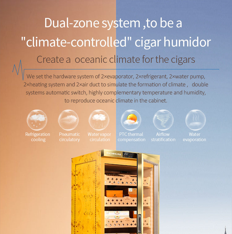 Raching MON1800A Climate Control Gold Burl 1,200-Cigar Electric Humidor Specifications