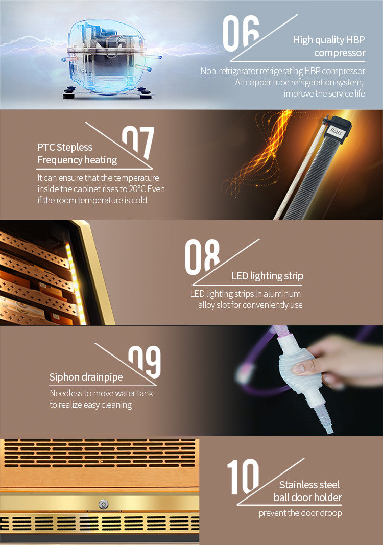 Raching MON1800A Climate Control Gold Burl 1,200-Cigar Electric Humidor Specifications