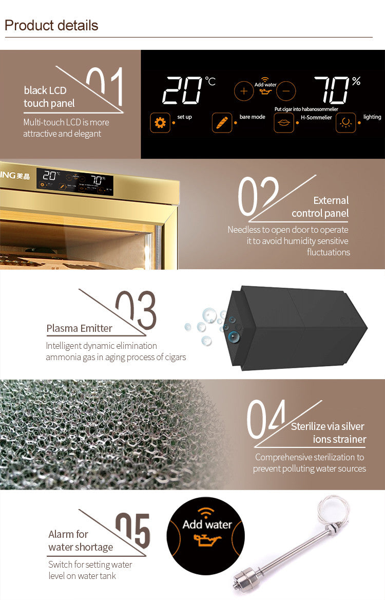 Raching MON800A Climate Control Black Wood 600-Cigar Electric Humidor Specifications