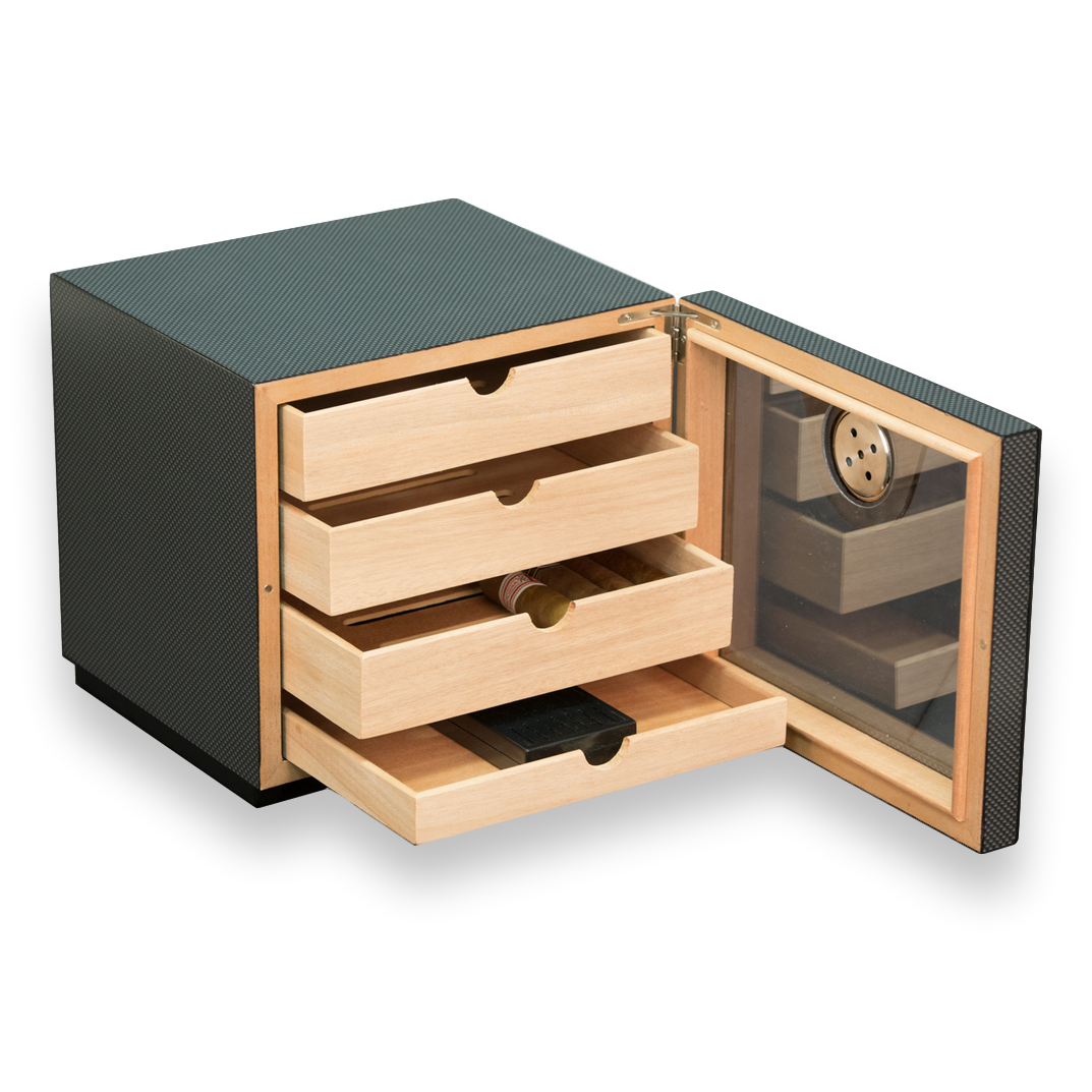 Bey-Berk Carbon Fiber Matte Finish Humidor with Glass Door (C423)