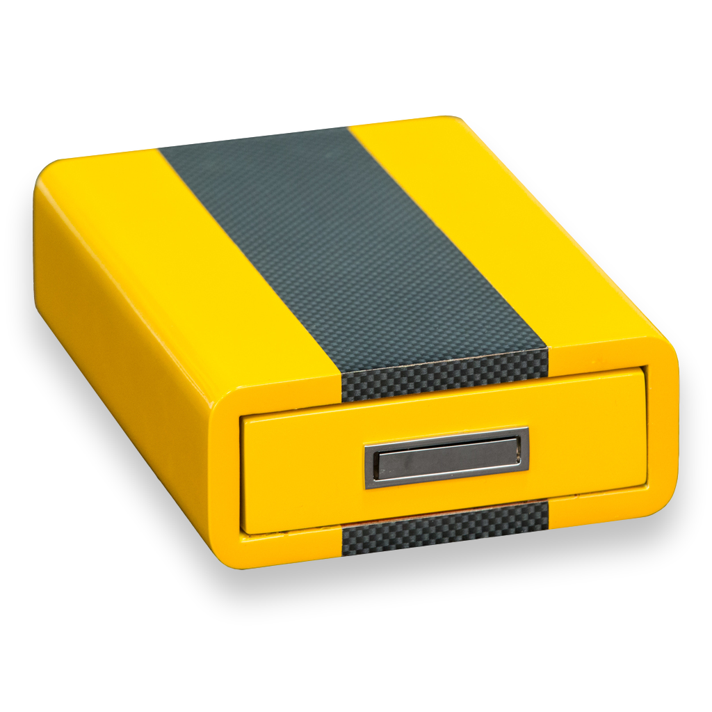 Bey-Berk Carbon Fiber and Yellow Cigar Ashtray with Cutter and Punch