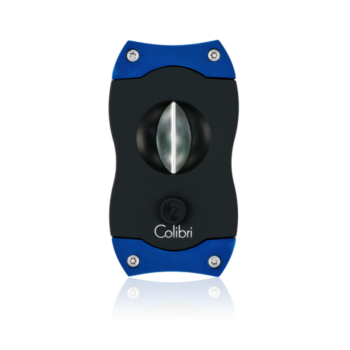 Colibri V-Cut Cigar Cutter Black Rubber and Blue Exterior