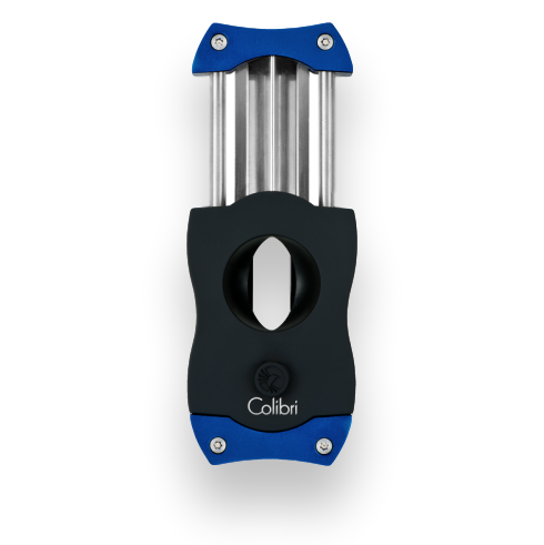 Colibri V-Cut Cigar Cutter Black Rubber and Blue Interior