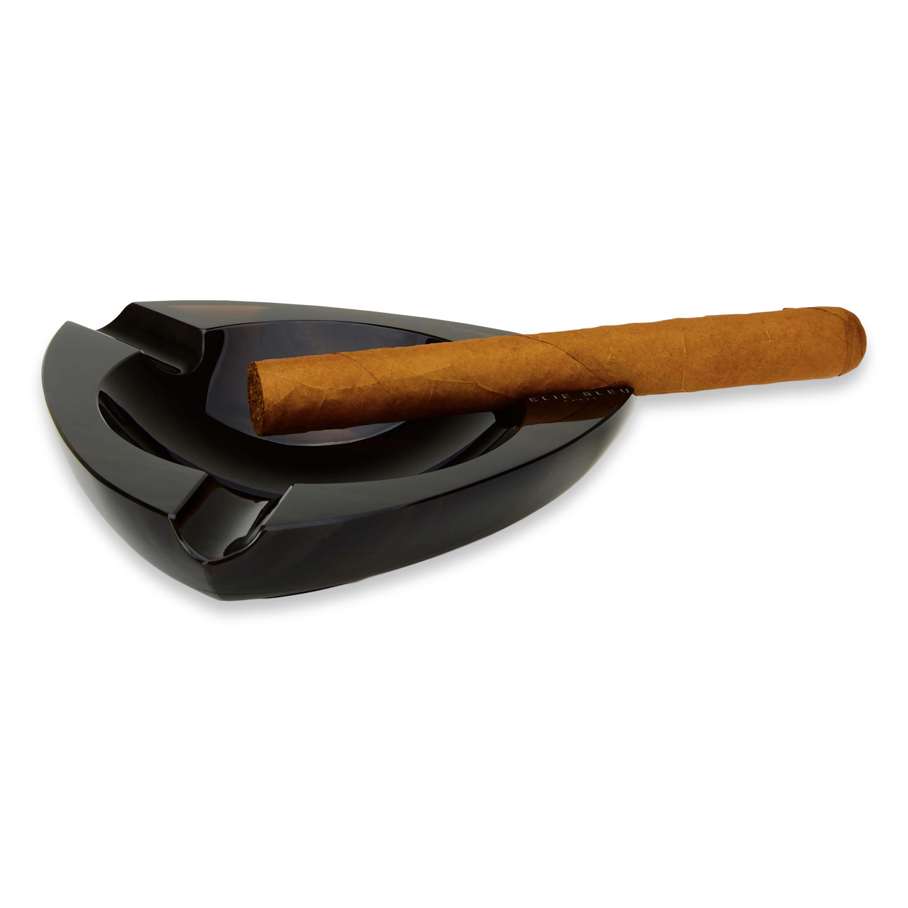 Elie - Bleu - Brown - Obsidian - Stone - 3 - Cigar - Ashtray - Obsidian - Collection - Exterior - with - Cigar