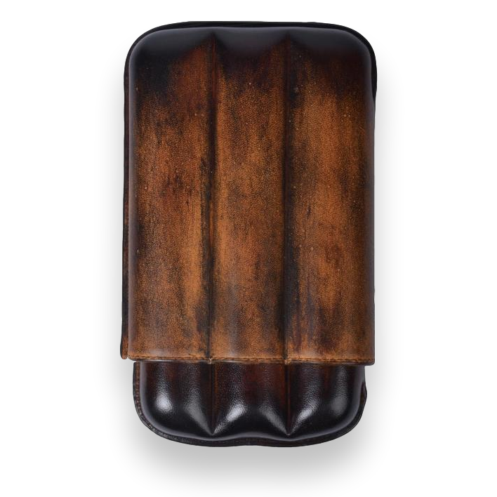 Elie - Bleu - Brown - Havana - Patina - 3 - Cigar - Leather - Case - Up - to - 56 - Ring - Gauge - Exterior