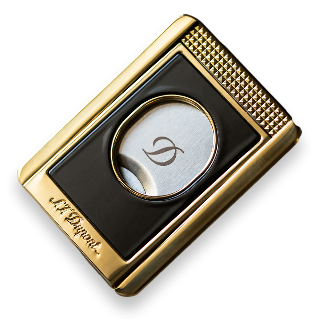 S.T. Dupont Black Chrome Guillotine Double-Blade Cigar Cutter with Cigar Stand - Exterior Front