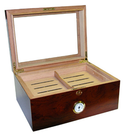 Milano Rosewood Glasstop Desktop Humidor - 75-100 Cigars