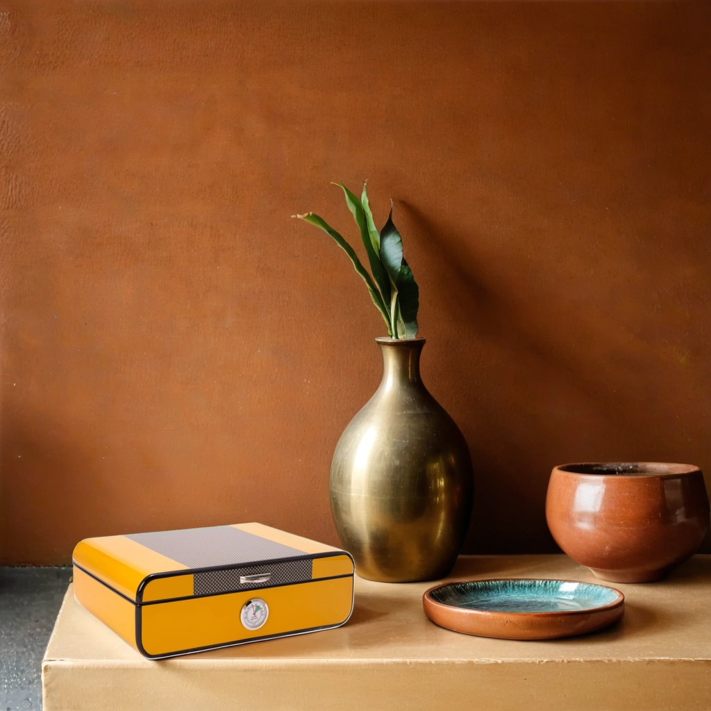 Bey-Berk Carbon Fiber and Yellow 25 Cigar Humidor