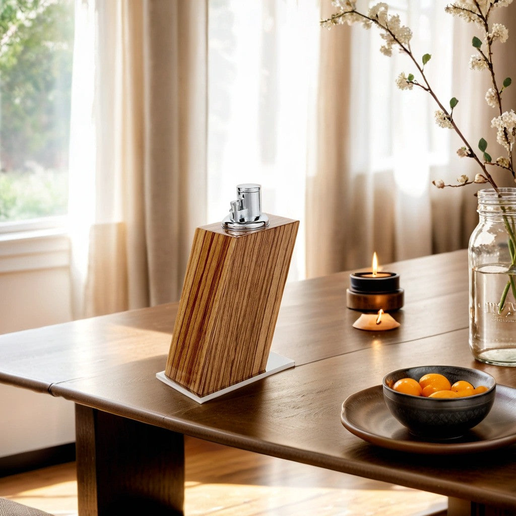 Elie Bleu Zebrano Classic Wood Torch Flame Triple Jet Tabletop Cigar Lighter - Lifestyle