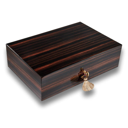 Elie Bleu Macassar Ebony Classic 110-Cigar Desktop Humidor - Main Image - Right Facing