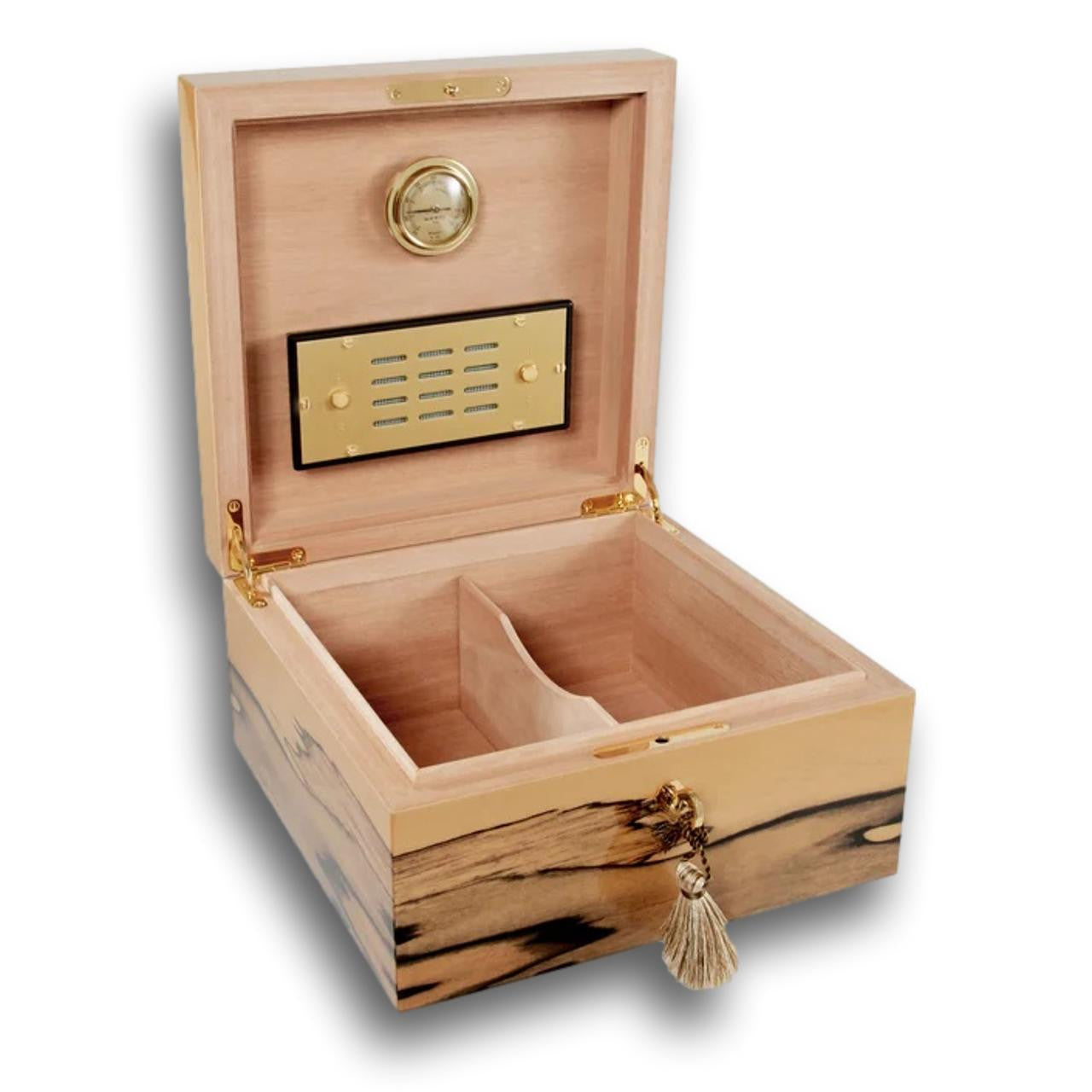 Elie Bleu Royal Ebony Cigar Desktop Humidor - Royal Ebony - Lid Flipped Open
