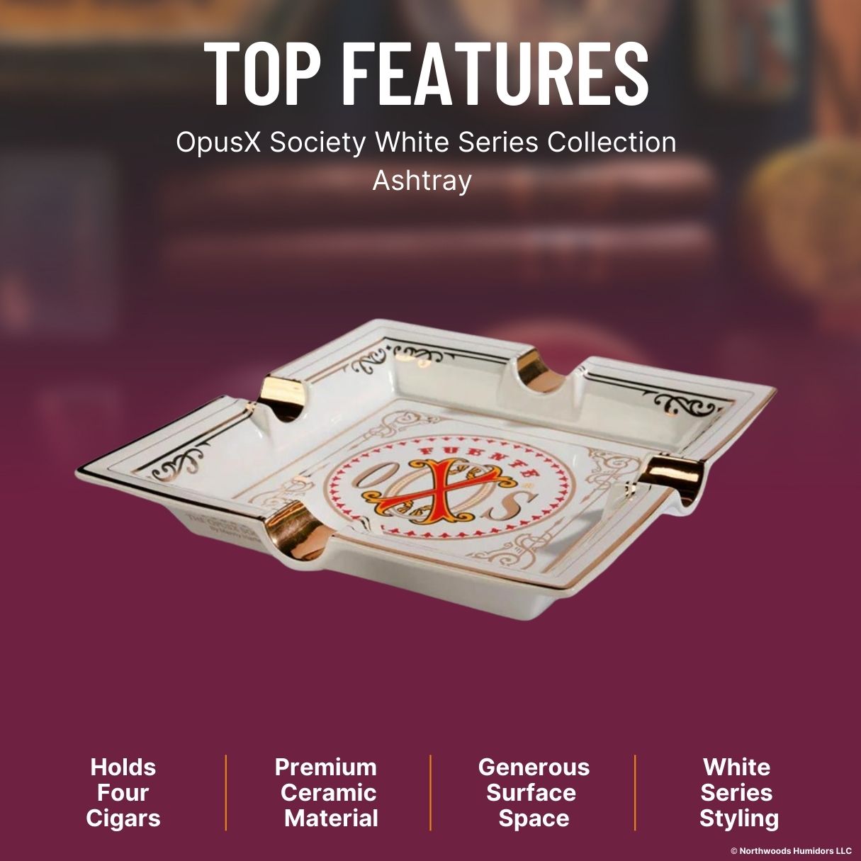 OpusX Society White Series Collection Ashtray - Top Features