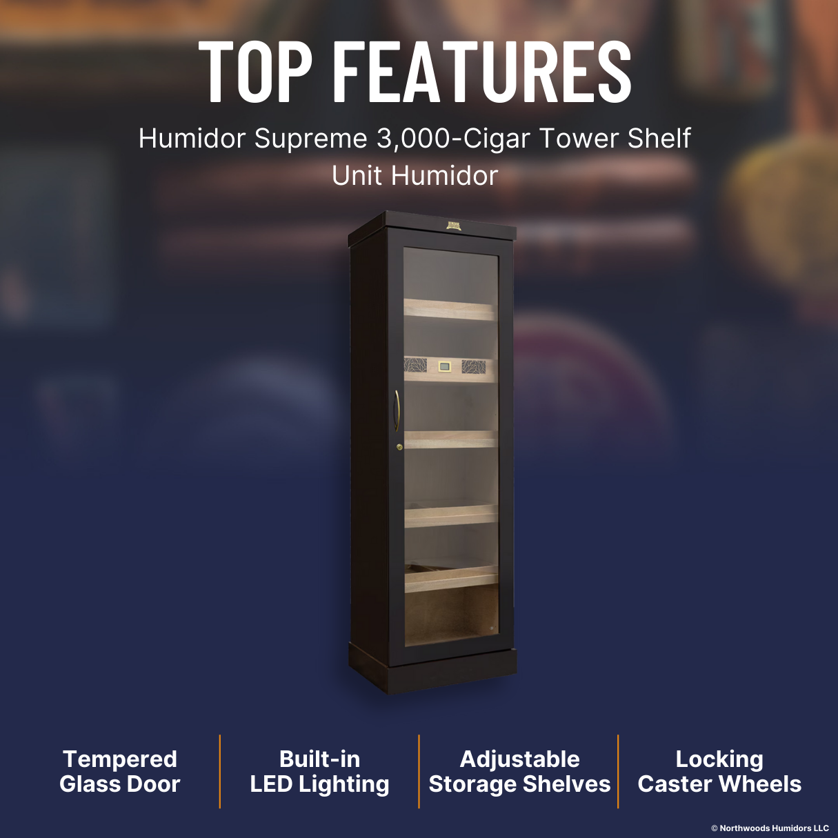 Humidor Supreme 3,000-Cigar Tower Shelf Unit Humidor - Top Features