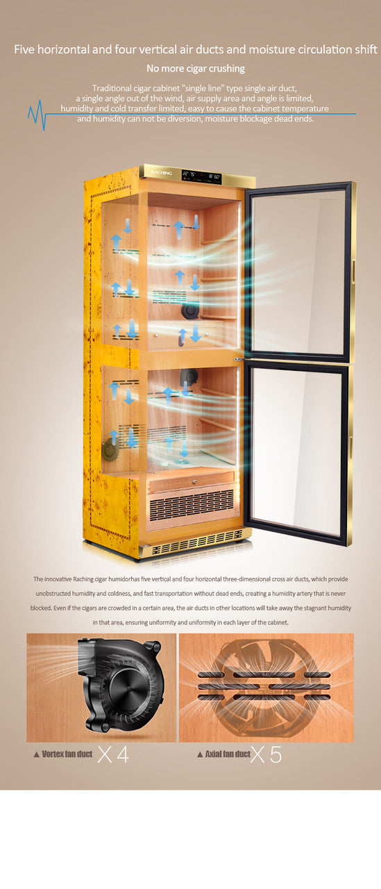 Raching MON3800B Climate Control Gold Burl 1,800-Cigar Electric Humidor - Specifications