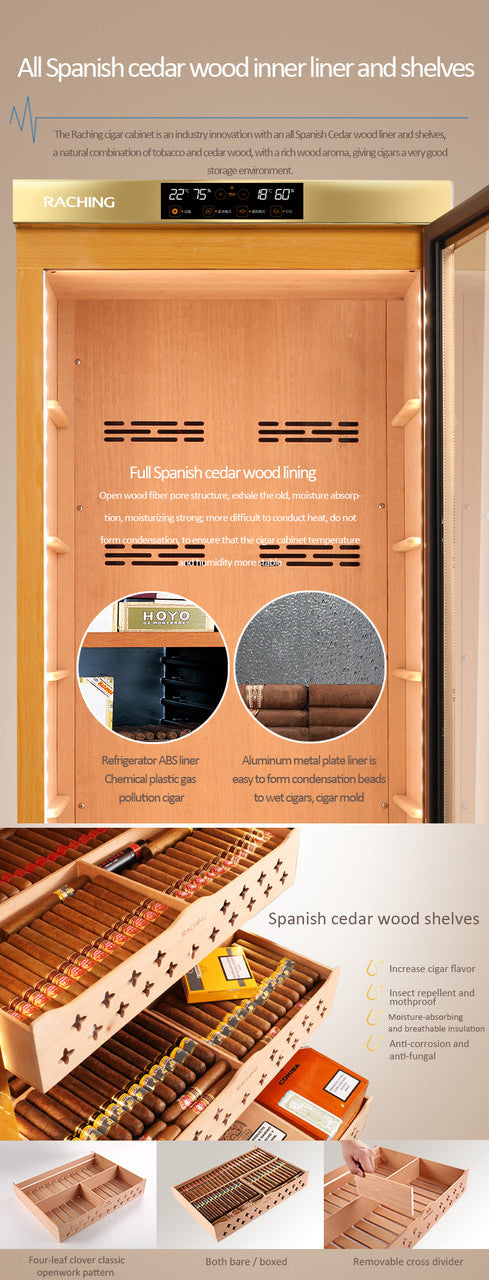 Raching MON3800B Climate Control Black Wood 1,800-Cigar Electric Humidor Specifications