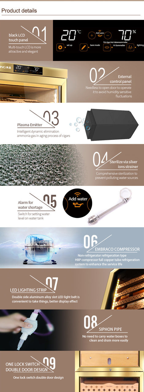 Raching MON3800B Climate Control Black Wood 1,800-Cigar Electric Humidor Specifications