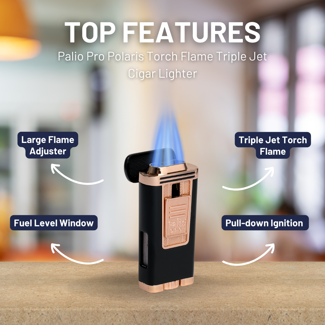 Palio Pro Polaris Torch Flame Triple Jet Cigar Lighter - Black and Rose - Top Features
