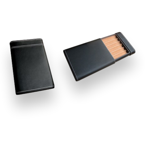 Prestige Black Sliding Leather 6-Finger Cigar Case - Exterior and Interior Front