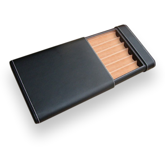 Prestige Black Sliding Leather 6-Finger Cigar Case  - Interior Front