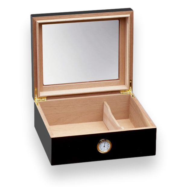 Prestige Chalet Glasstop 25-50 Cigar Desktop Humidor - Black - Interior Front