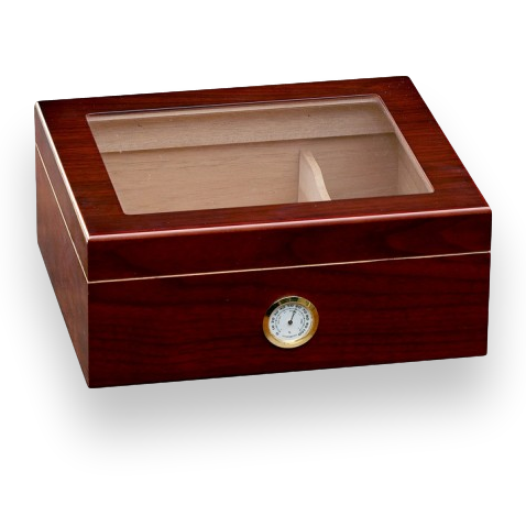 Prestige Chalet Glasstop 25-50 Cigar Desktop Humidor - Cherry - Exterior Front