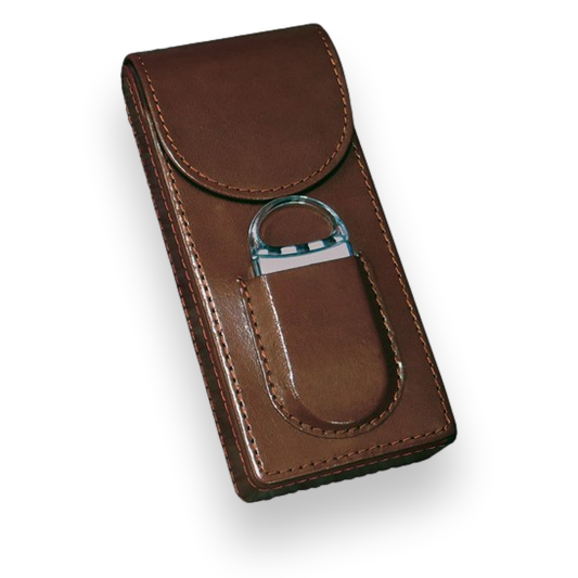 Prestige Magnetic  Leather 3-Finger Cigar Case - with Fliptop Enclosure - Brown - Exterior Front