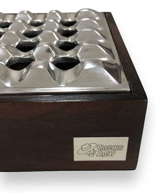 Prestige Rockford 'Smokin' Ash' Metal and Wood Ashtray - Exterior Side Logo